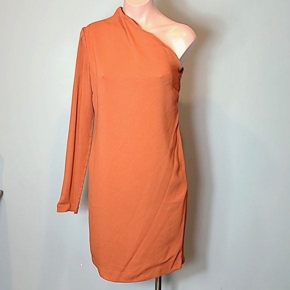 Nomia One Sleeve Dress Rust Size 4 Wedding Guest - Picture 1 of 6